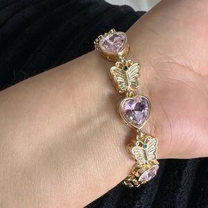 Plated Gold and Pink Butterfly Bracelet